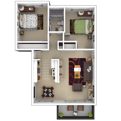 Floor plan for 2 beds, 1 bath, 803 sqft